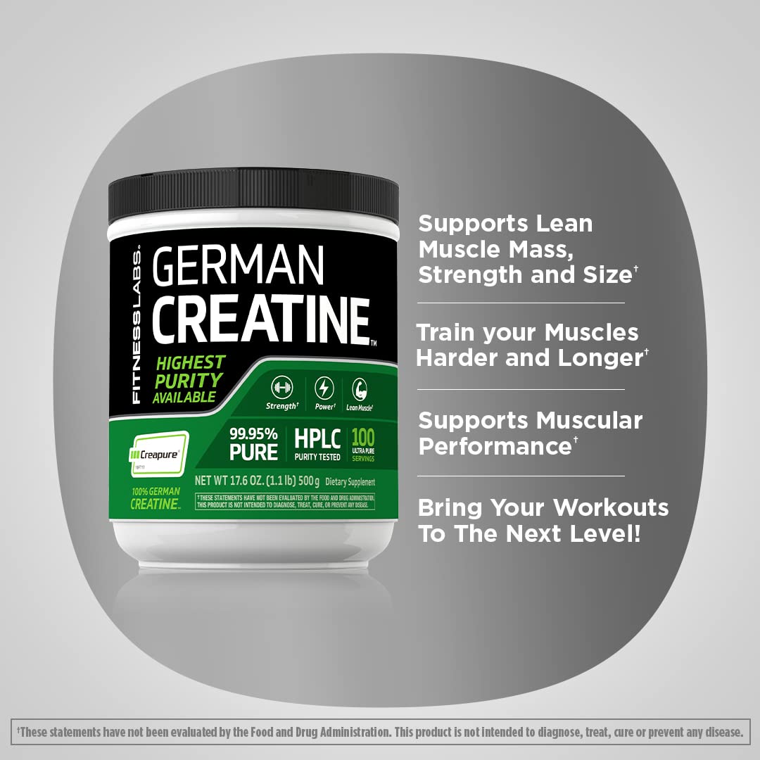 Fitness Labs German Creatine Monohydrate Powder | 500 Grams | Creapure Fitness Supplement | for Men & Women | Unflavored | 100 Servings Fitness Labs Au supplements