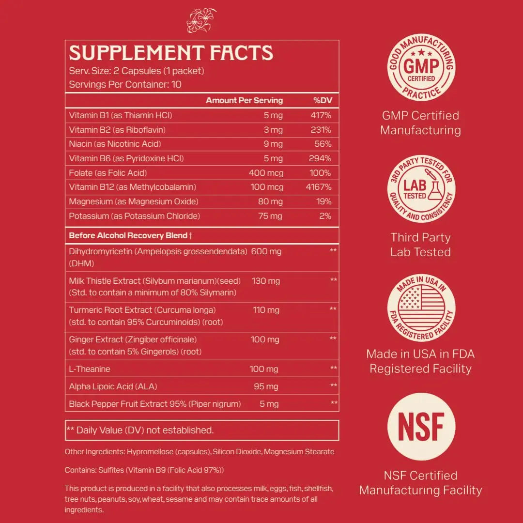 Apéritif Before Alcohol Recovery Supplement - DHM (Dihydromyricetin), Milk Thistle, Turmeric & B Vitamins - Hydration & Liver Support for Morning Clarity Apéritif Health Au supplements