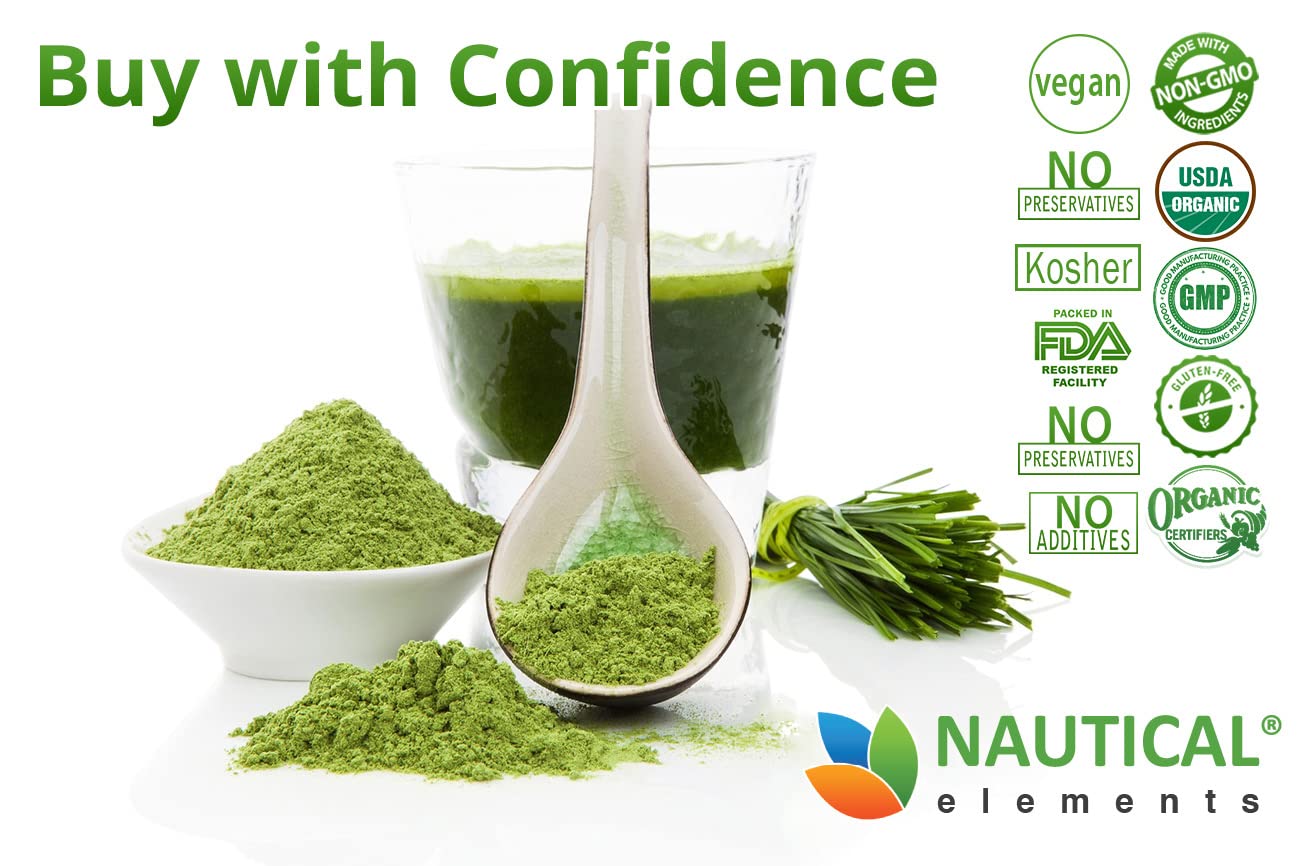 Wheatgrass Powder - USDA Certified Organic Wheat Grass Powder That Is Rich In Essential Amino Acids, Chlorophyll, Antioxidants, Fatty Acids, Minerals & Vitamins - US Grown - Vegan & Non-GMO Superfoods Nautical Elements Au supplements