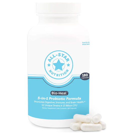 5-in-1 Bio-Heal® Probiotic Capsules for Kids, Men & Women - Best Supplement for Brain Function, Gut Health & Constipation - Shelf Stable & Fortified with Vitamins, Minerals & Prebiotics All-Star NutritionAU supplements