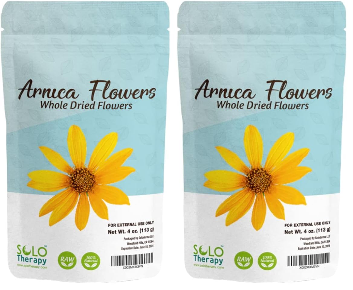 Solo Therapy Arnica Dried Whole Flowers 4 oz, Heterotheca Inuloides, Flores De Arnica Secas, Product from México, Packaged in The USA (Pack of 2) Solo Therapy Au supplements