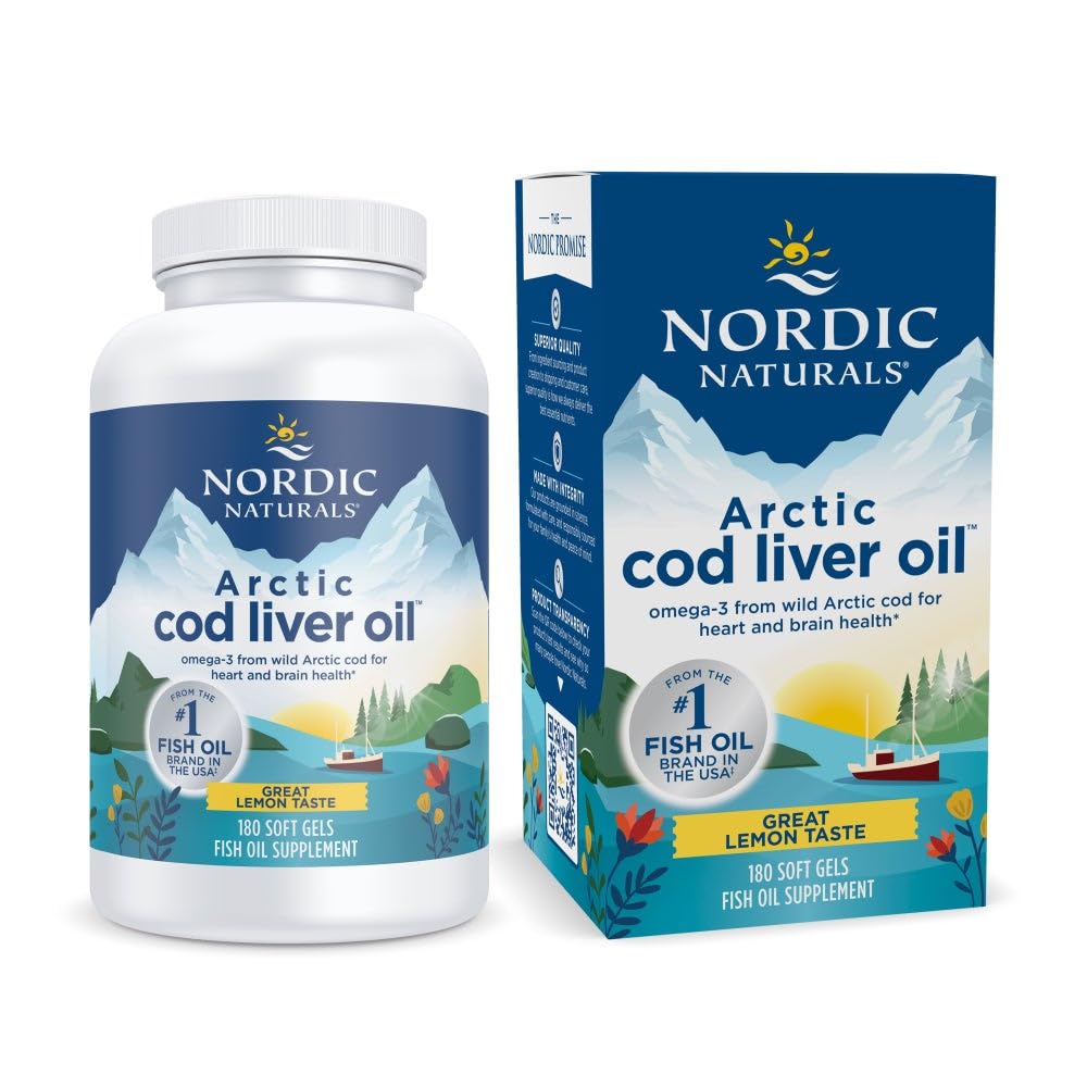 Nordic Naturals Arctic Cod Liver Oil, Lemon - 180 Soft Gels - 750 mg Total Omega-3s with EPA & DHA - Heart & Brain Health, Healthy Immunity, Overall Wellness - Non-GMO - 60 Servings Nordic Naturals Au supplements
