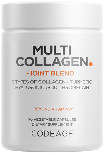 Codeage Multi Collagen Protein + Joint Blend Supplement, Hyaluronic Acid, Bromelain, Turmeric, Ginger, Boswellia, Astaxanthin - Hydrolyzed Bovine Collagen - 5 Collagen Types - Non-GMO - 90 Capsules Codeage Au supplements
