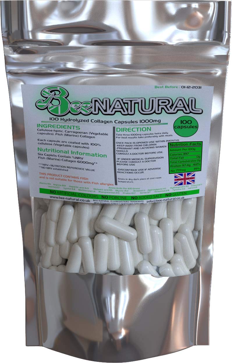 100 Hydrolyzed Collagen Capsules 1000mg Bee-natural Bee-natural Au supplements