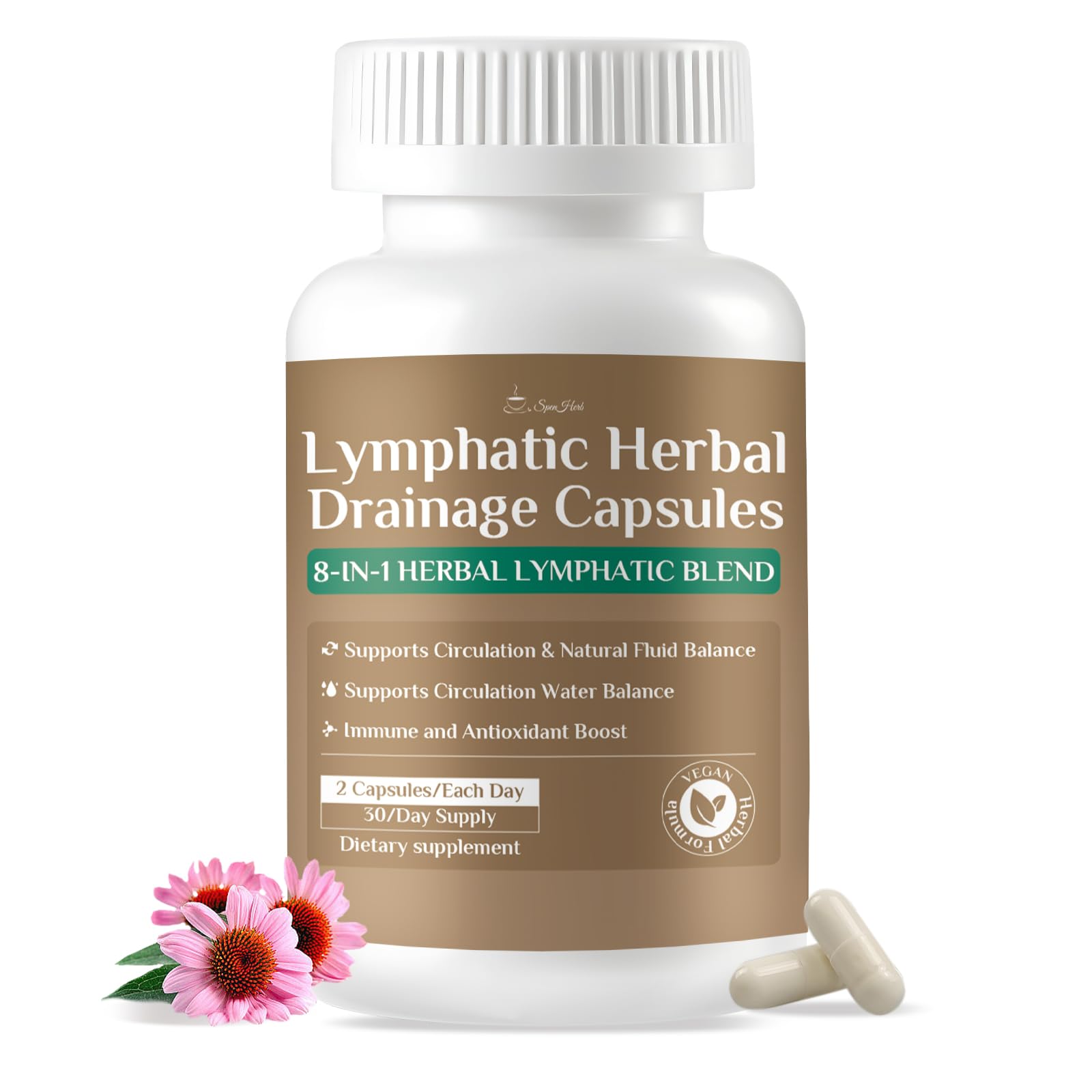 SpenHerb Lymphatic Drainage Capsules Supplements, 8-in-1 Herbal Lymphatic Blend Support Circulation and Natural Fluid Balance, Non-GMO Pure,60 Capsules/1 Pack SpenHerb Au supplements