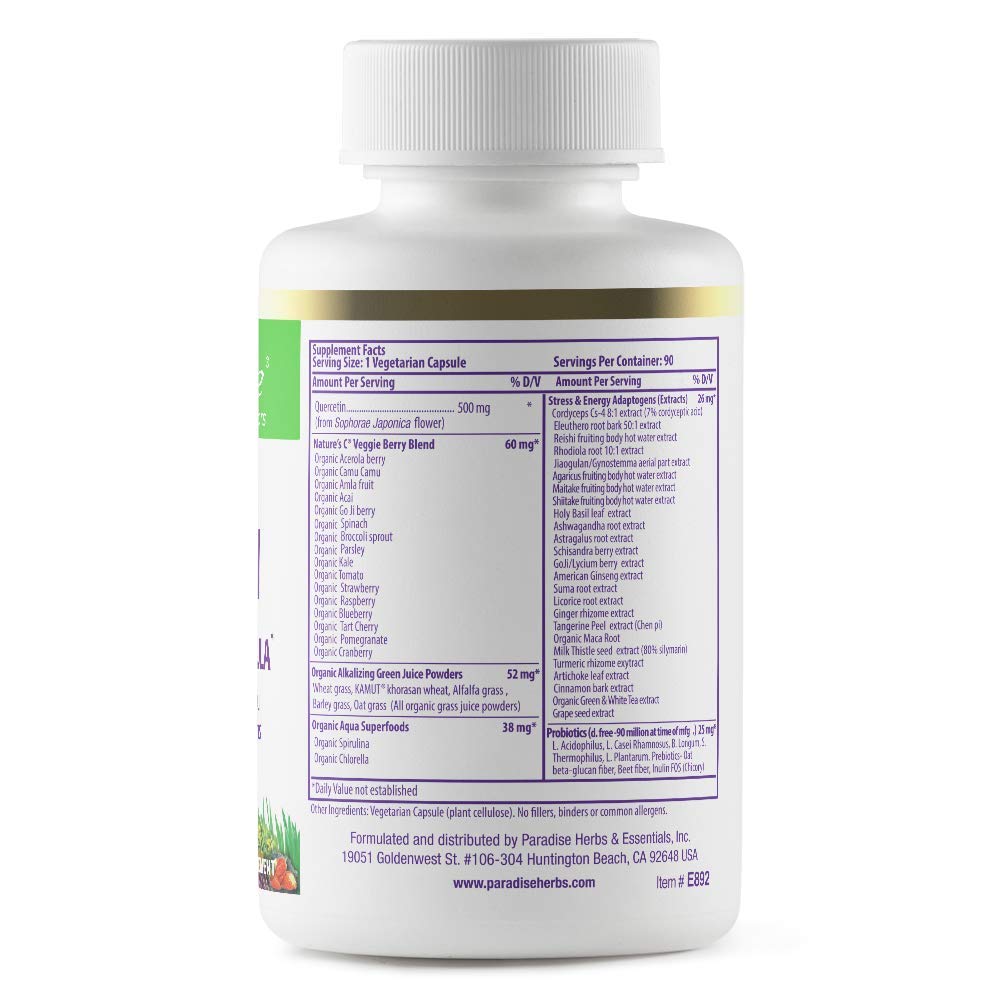 Paradise Herbs Earth's Blend Quercetin, for Immunity, Antioxidant Activity, Probiotics, Adaptogens, Vegan, Non GMO, Gluten Free, 90 Vegetarian Capsules Paradise Herbs Au supplements