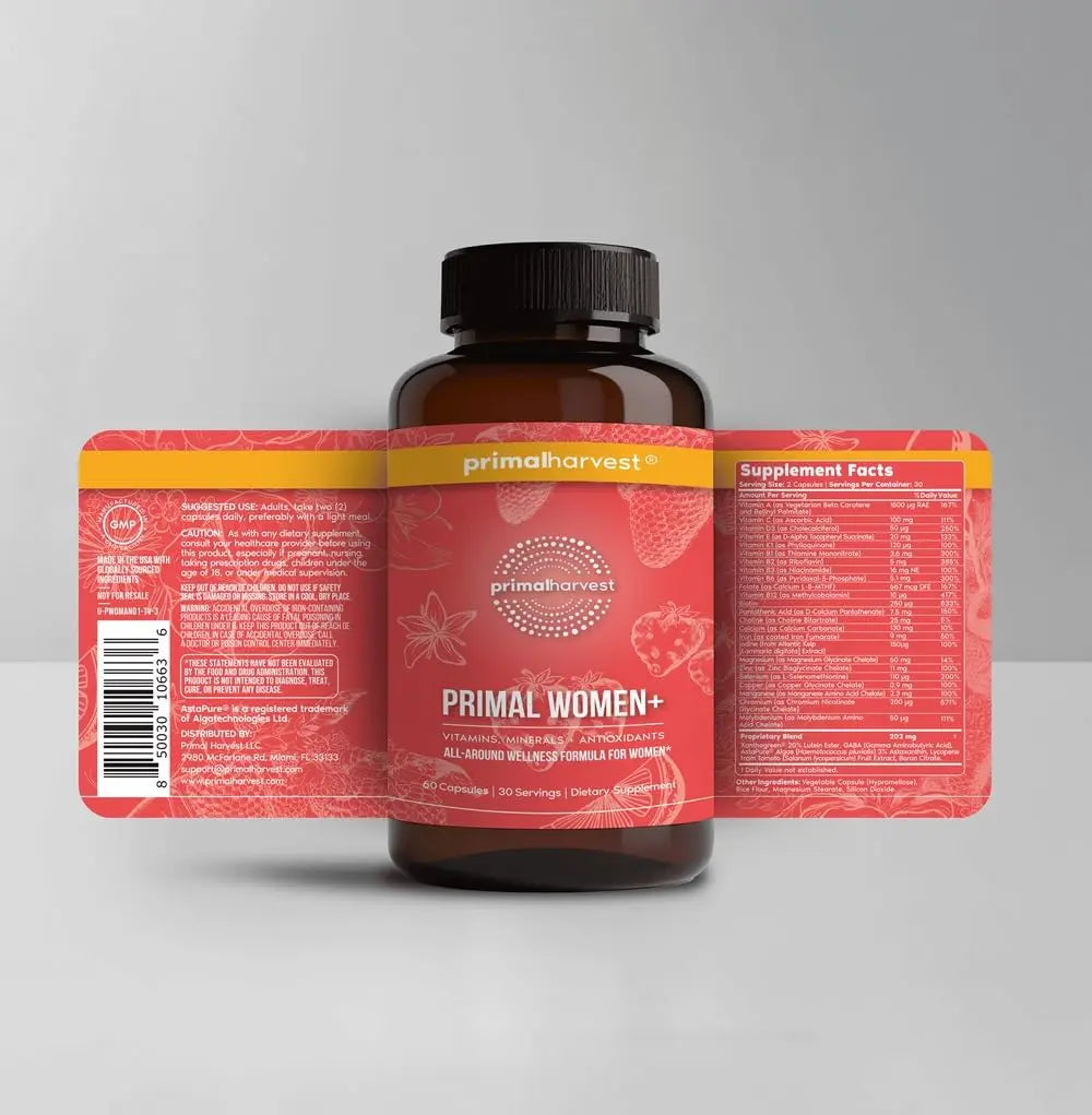 Primal Harvest Women+, Woman's Multivitamin Vitamin A, Vitamin C, Vitamin D and E, Vitamin B12, B6, Biotin, Zinc Supplements,1 Pack 60 Capsules Primal Harvest Au supplements