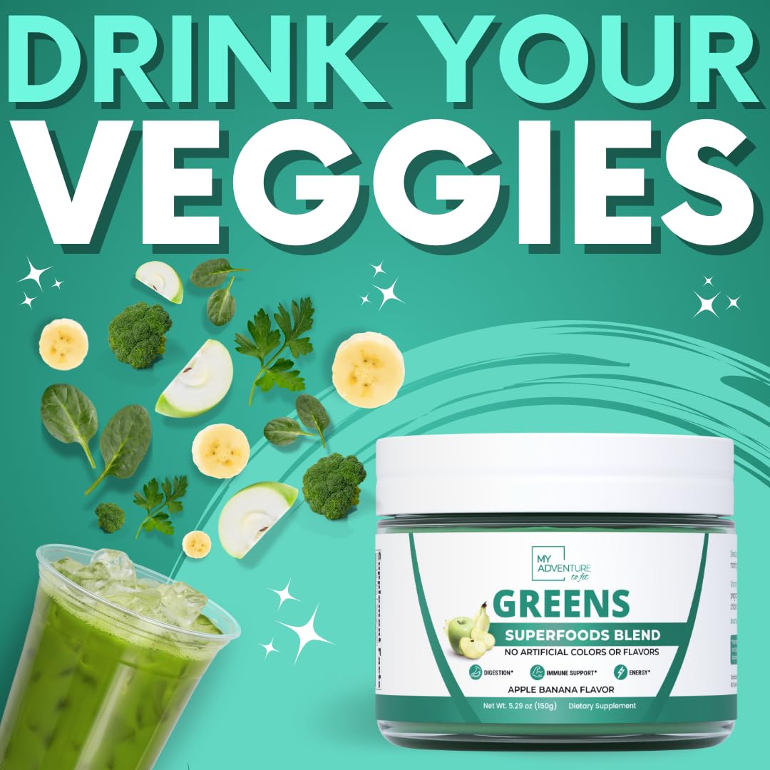 Green Superfood Powder for Digestion & Gut Health - Keto Friendly Superfood Greens Blend Powder for Immune Support - Powdered Greens Supplement for Immune Boost - Apple Banana Flavor My Adventure to Fit Au supplements