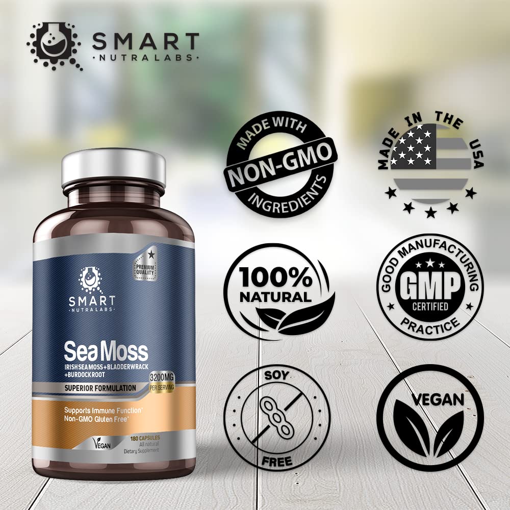 SMART NUTRA LABS Organic Sea Moss 3200MG Per Serving- 180 Vegan SMART NUTRA LABS Au supplements