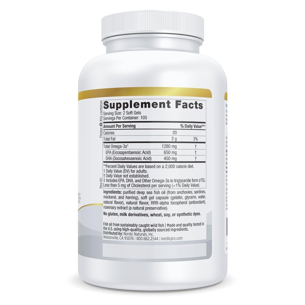 Nordic Naturals ProOmega, Lemon Flavor - 210 Soft Gels - 1000 mg Omega-3 - High-Potency Fish Oil with EPA & DHA - Promotes Brain, Eye, Heart, & Immune Health - Non-GMO - 105 Servings Nordic Naturals Au supplements