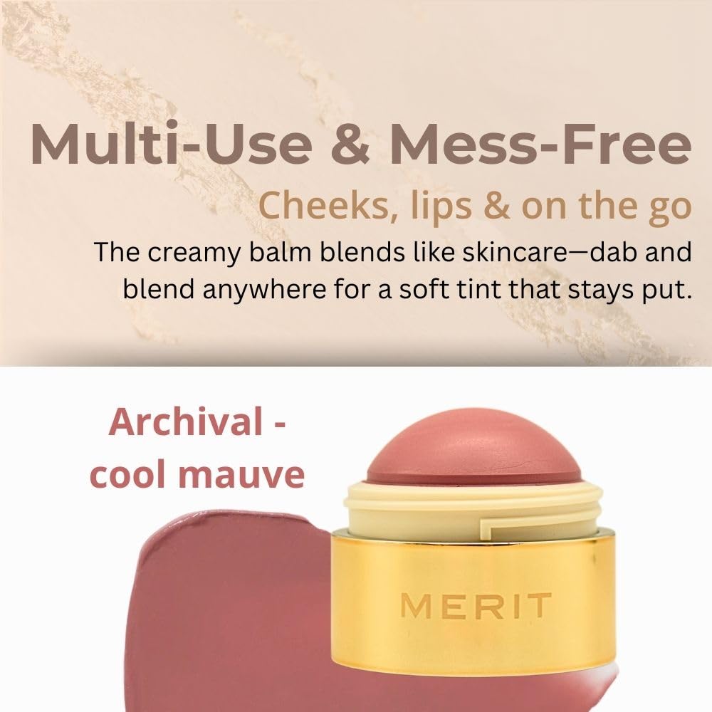 MERIT Flush Balm Cream Blush – Archival Cool Mauve | Hydrating Radiant Cheek & Lip Tint Stick with Vitamin E | Lightweight, Buildable, Vegan & Cruelty-Free Blush Merit Au supplements