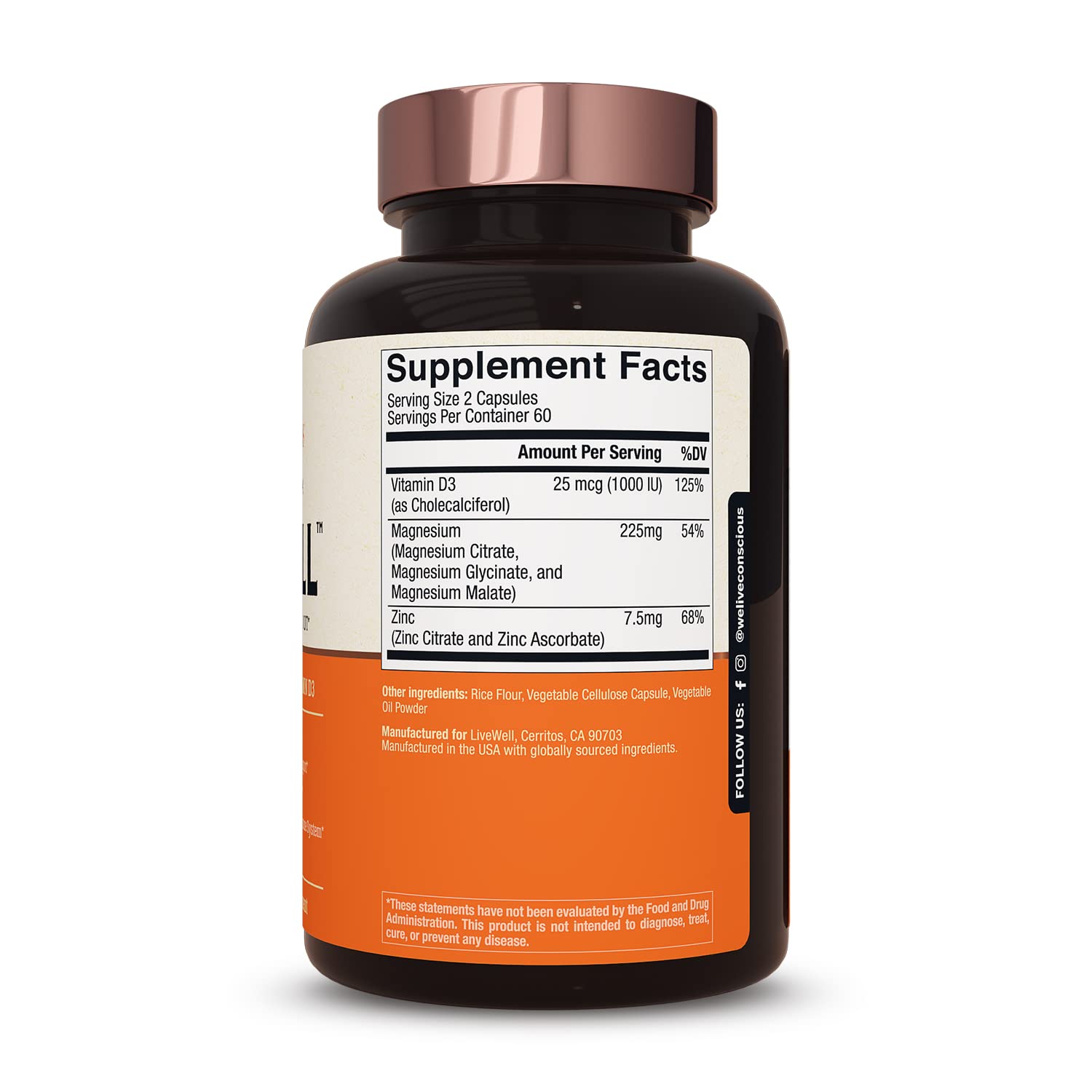 Live Conscious Magwell Magnesium Zinc & Vitamin D3 - Magnesium Glycinate, Malate, & Citrate - Triple Supplement for Women & Men - for Sleep, Bone, Heart, Immune Support - 120 Caps Live Conscious Au supplements