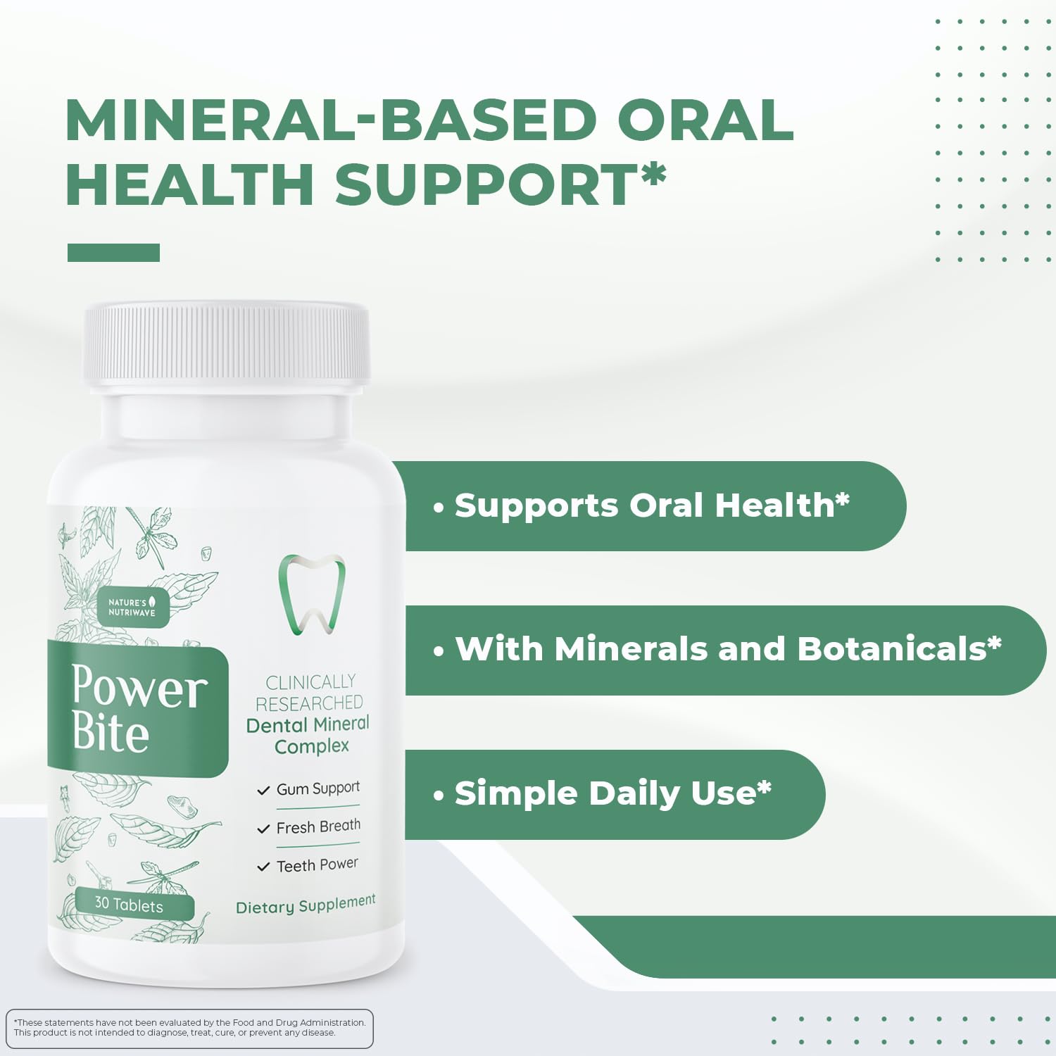 Power Bite Tablets – Mineral Complex with Calcium, Xylitol, Myrrh & Clove Oil – Natural Chewable Formula – Made in USA, Non-GMO, GMP Certified – 30 Tablets – 3 Month Supply Nature’s NutriWave Au supplements