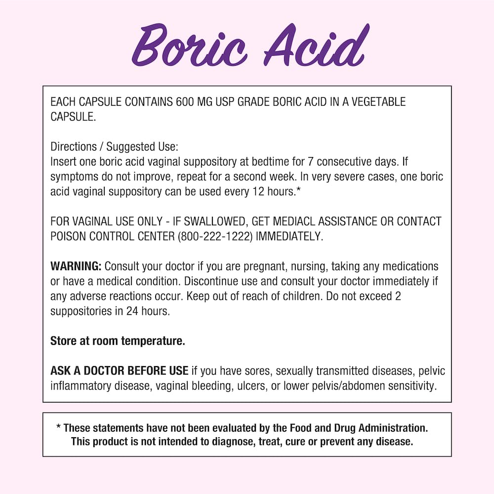 Puregen Labs Boric Acid 600 mg Vaginal Suppositories - 100% Pure | All Natural Without Dyes or Fillers P Puregen Labs Au supplements