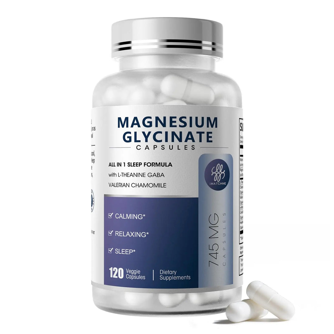 iMATCHME Magnesium Glycinate 850mg Capsules with L-Theanine, Chamomile & GABA for Sleep, Calmness, Muscle, Bone Health & Immune Support, Magnesium for Women and Men, iMATCHME uk supplements