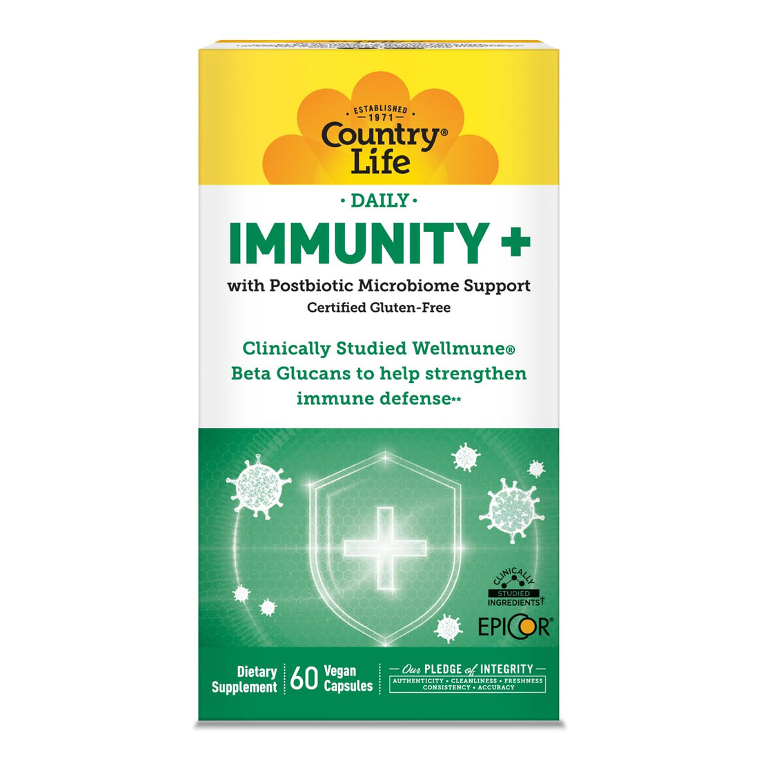 Country Life Immunity+ Supplement, 60 Capsules - Supports Immune and Gut Health - for Men and Women - Clinically Studied Ingredients, Vegan, Gluten Free, Certified B Corporation Country Life Au supplements