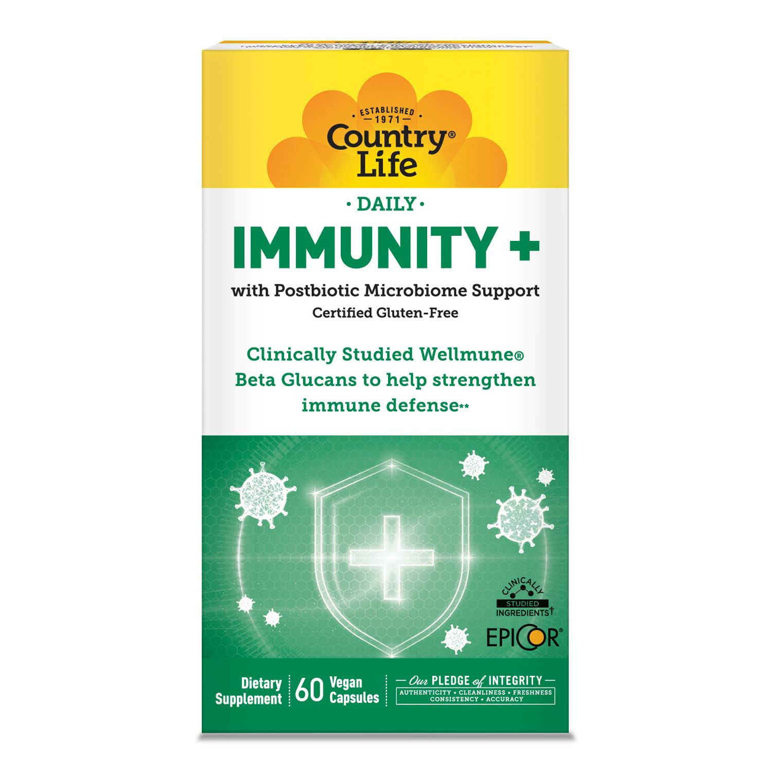 Country Life Immunity+ Supplement, 60 Capsules - Supports Immune and Gut Health - for Men and Women - Clinically Studied Ingredients, Vegan, Gluten Free, Certified B Corporation Country Life Au supplements