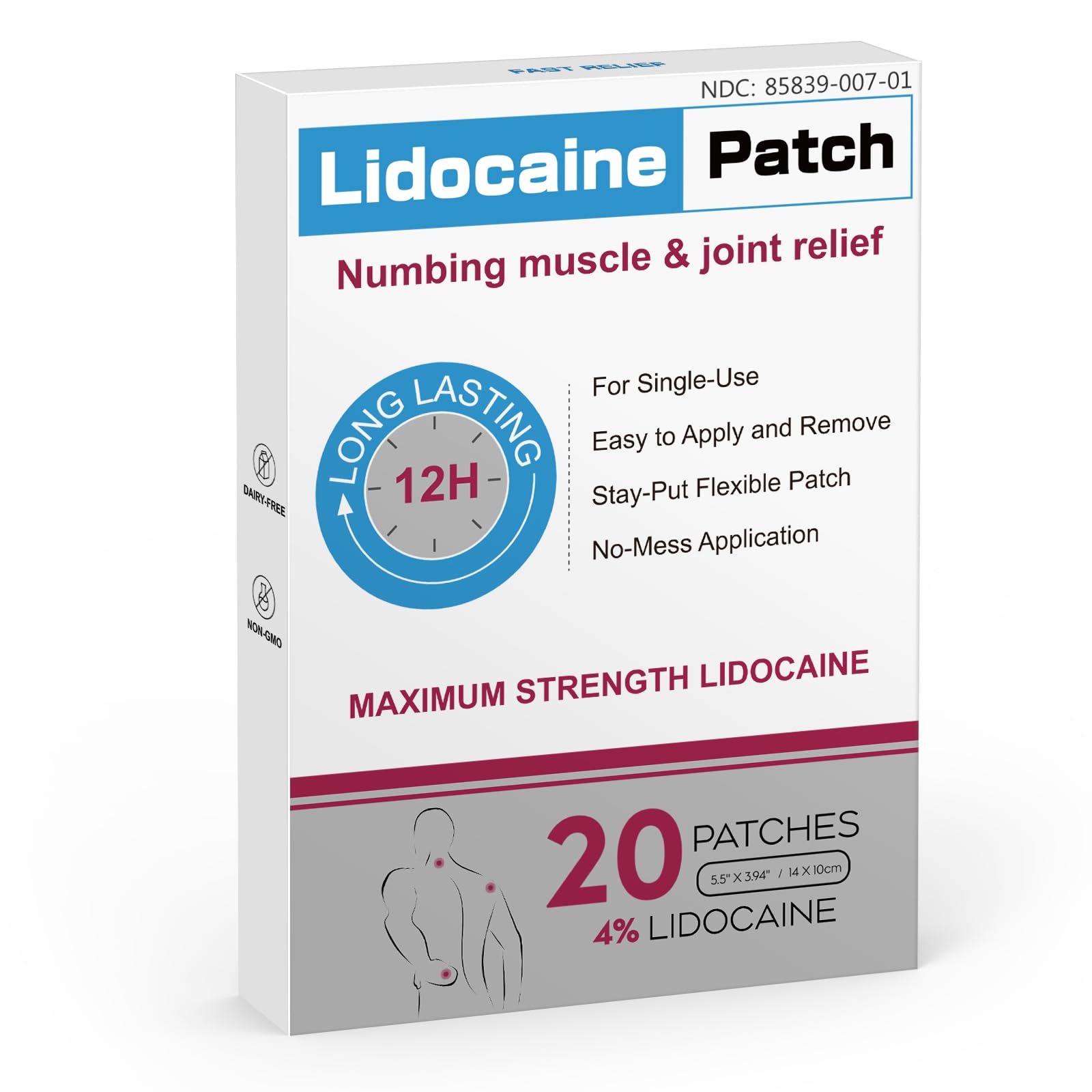 YOAPA 4% Lidocaine Pain Relief Patches | Maximum Strength Numbing Gel Patch for Back, Neck, Knee, Shoulder & Joint Pain | Up to 12 Hour Temporary Relief | 20 Count - G41 YOAPA Au supplements