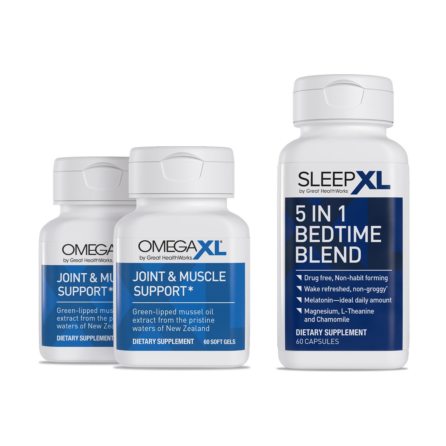 OmegaXL Joint Relief Supplement - Natural Muscle Support, 60 Softgels (2 Pack) & SleepXL immediate-Release melatonin, L-Theanine (Calming), Chamomile, Magnesium & B6 (60 Vegan Capsules) OmegaXL Au supplements