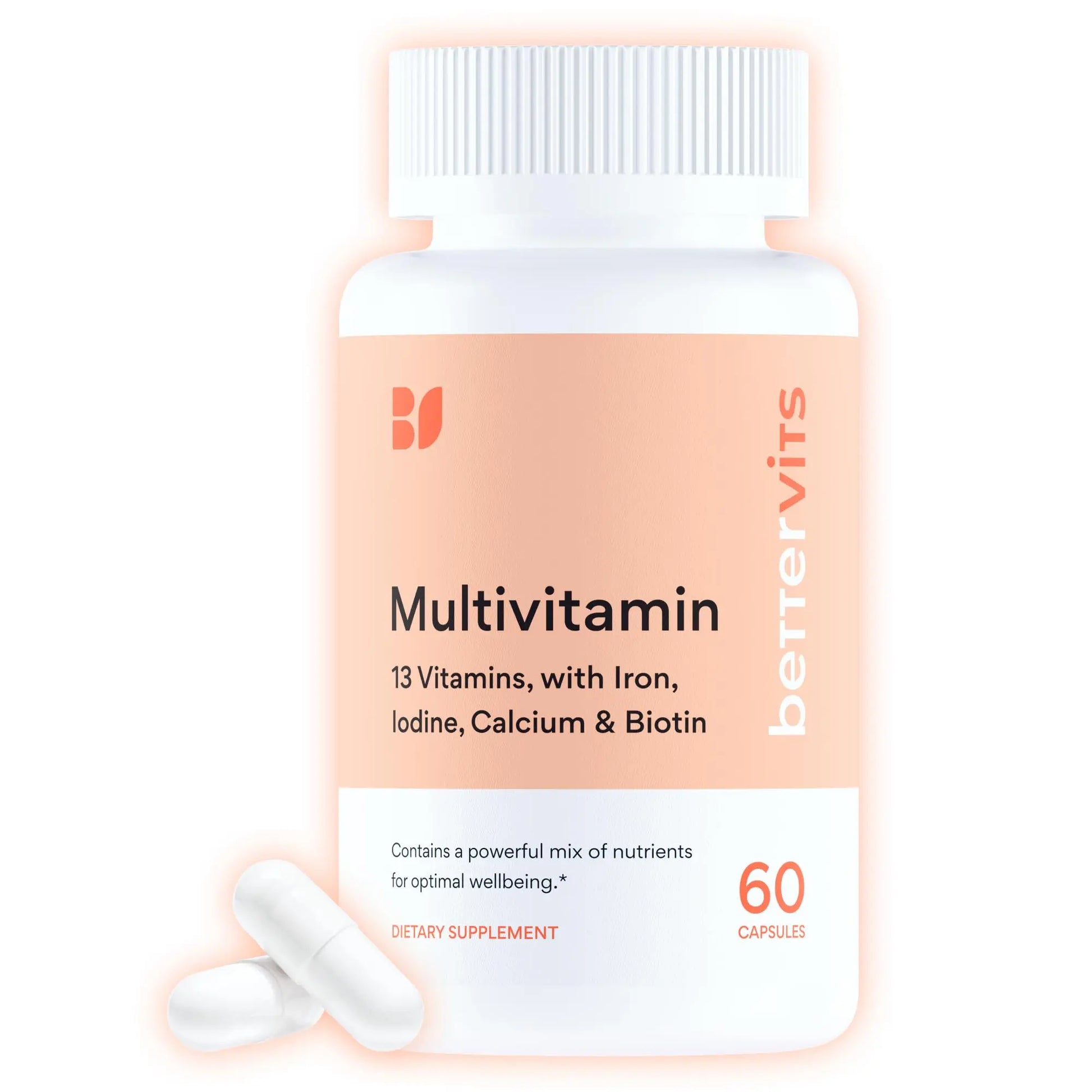Bettervits Multivitamin for Women & Men | Womens Daily Multivitamin with 13 Essential Vitamins Iron, Iodine, Calcium and Biotin | Vitamins A, K2, D3, C, B1, B2, B3, B5, B6, B7, B9, B12 | 60 Capsules Bettervits Au supplements