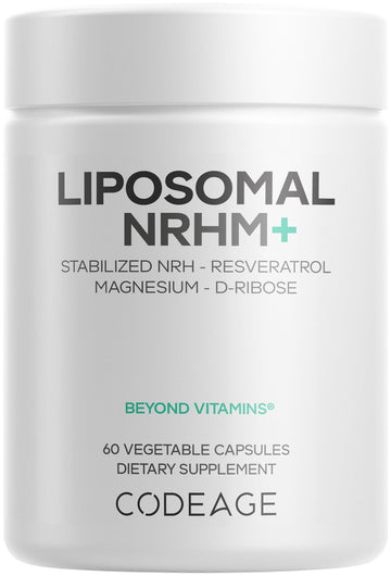 Codeage Liposomal NRHM+ Supplement - NRH Hydrogen Malate 300 mg, Resveratrol, D-Ribose & Quercetin - Vitamin C, Magnesium & Zinc - Liposomal Delivery - Non-GMO - 60 Capsules Codeage Au supplements