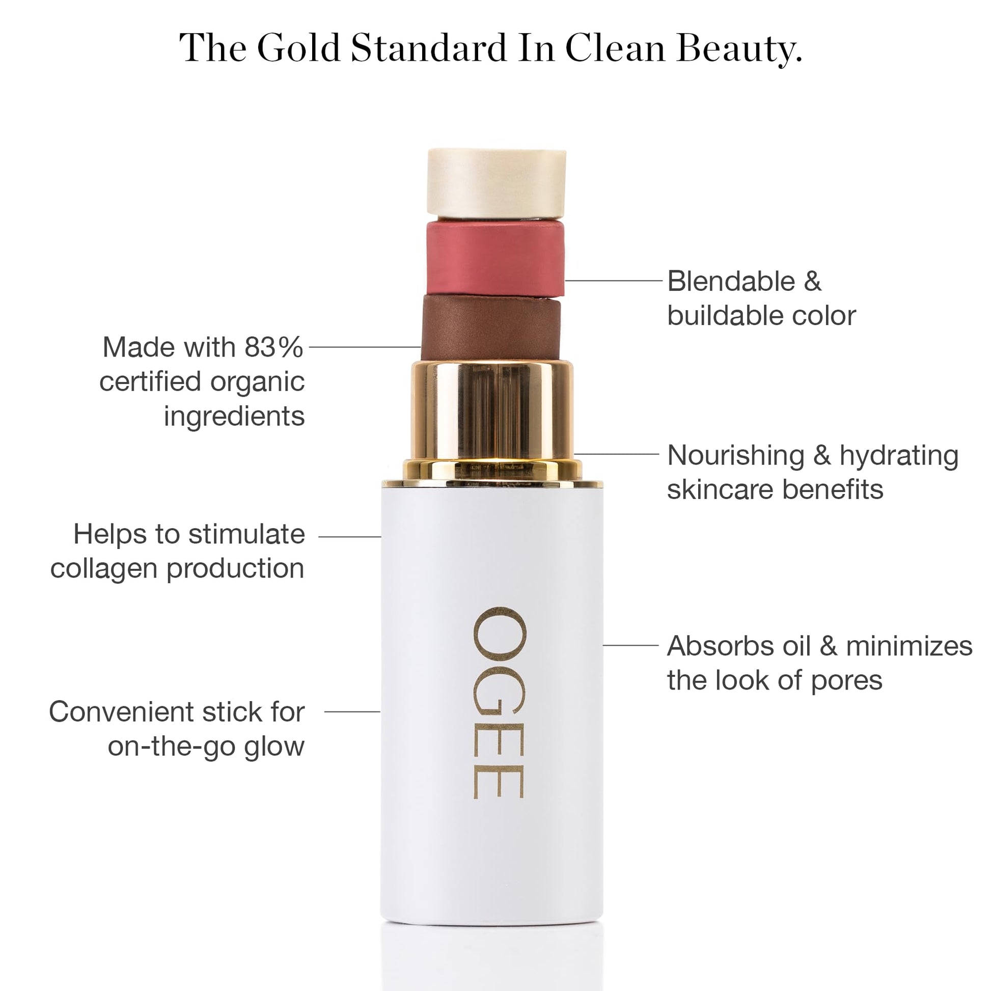 Ogee Sculpted Face Stick (ROSE QUARTZ - ROSE BLUSH) Certified Organic Blush Stick - Multi-Use Cream Blush Stick for Cheeks, Lips & Face Ogee Au supplements