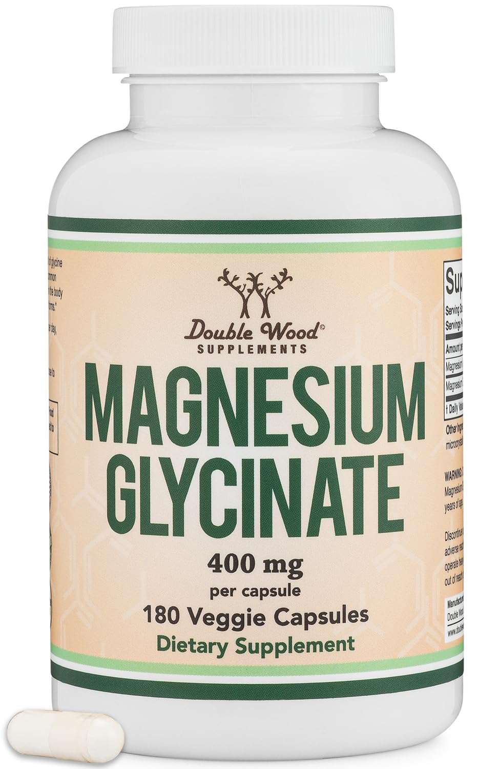 Magnesium Glycinate 400mg | 180 Capsules | Sleep, Muscle, & Heart Support | Vegan, Third Party Tested, Gluten Free, Non-GMO, by Double Wood Supplements Double Wood Supplements Au supplements