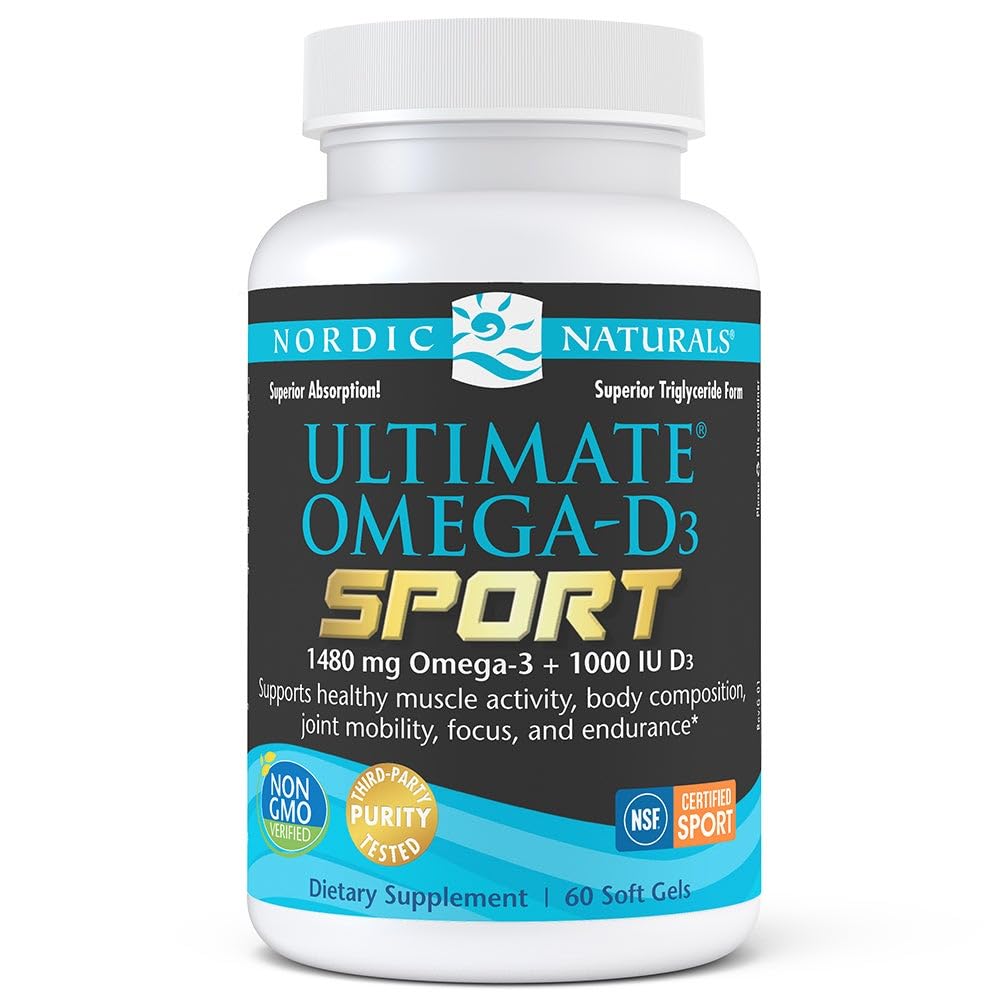 Nordic Naturals Ultimate Omega-D3 Sport, Lemon - 60 Soft Gels - 1480 mg Omega-3 + 1000 IU Vitamin D3 - NSF Certified - Supports Muscle, Bones, Focus & Endurance - 30 Servings Nordic Naturals Au supplements