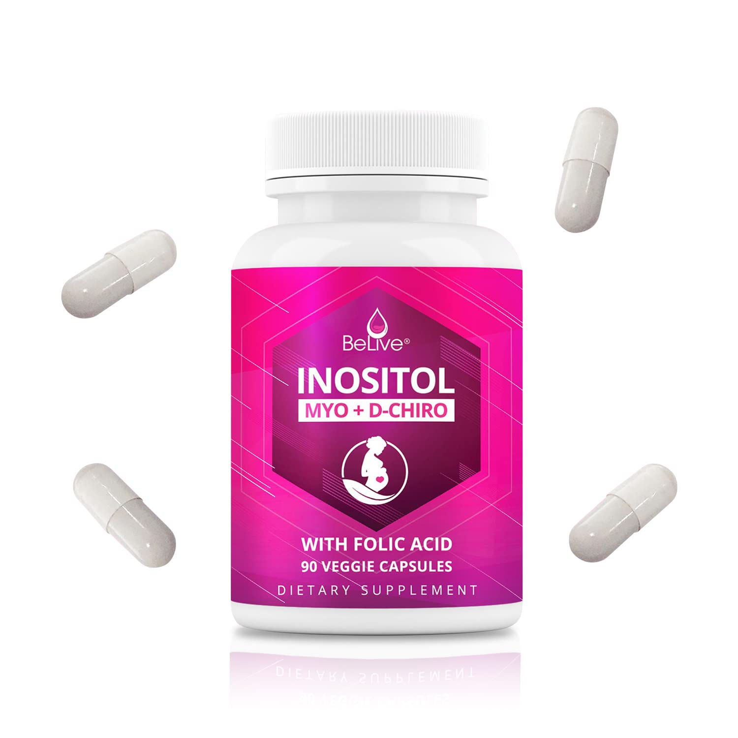 Myo-Inositol & D-Chiro Inositol Capsules with Folic Acid for PCOS | Prenatal Fertility BeLive Au supplements