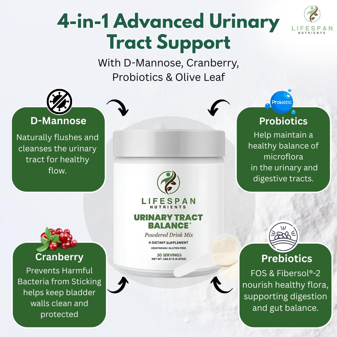 LifeSpan Nutrients D Mannose with Cranberry and Probiotics Powder Supports Urinary Tract and Bladder Health Easy Mix Drink Vegan Gluten Free 30 Servings LifeSpan Nutrients Au supplements