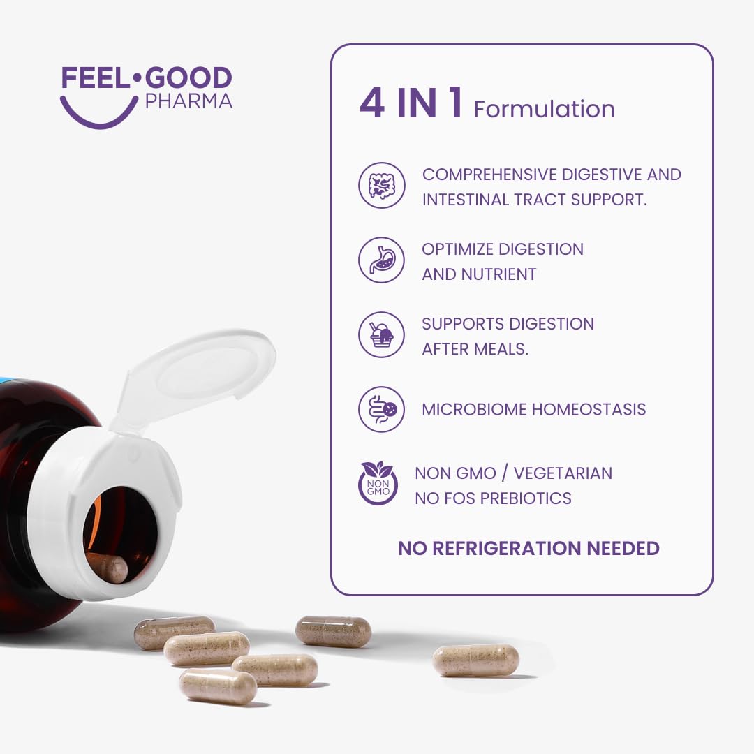 Feel Good Digestive Enzymes 4-in-1 Synbiotic+ – with Prebiotics, Probiotics & Postbiotics – Gut Health, Digestion & Bloating Relief – Pharmacist Formulated for Adults FEEL GOOD PHARMA Au supplements