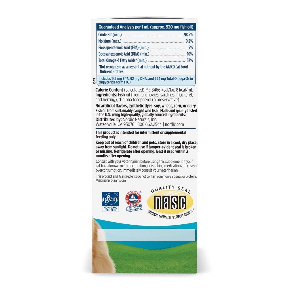 Nordic Naturals Omega-3 Cat, Unflavored - 2 oz - 304 mg Omega-3 Per One mL - Fish Oil for Cats with EPA & DHA - Promotes Heart, Skin, Coat, & Immune Health - Non-GMO Nordic Naturals Au supplements