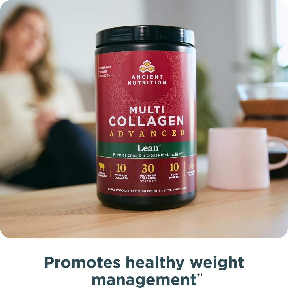 Ancient Nutrition Advanced Hydrolyzed Collagen Peptides Powder Protein Lean with Probiotics and Vitamin C, Cinnamon, for Women & Men, Supports Healthy