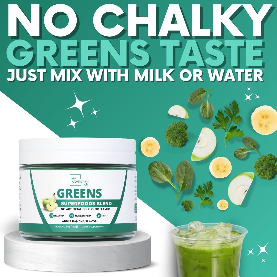 Green Superfood Powder for Digestion & Gut Health - Keto Friendly Superfood Greens Blend Powder for Immune Support - Powdered Greens Supplement for Immune Boost - Apple Banana Flavor My Adventure to Fit Au supplements