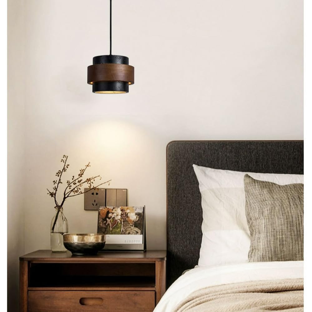 JIANGXMF Nordic Natural Travertine Pendant Light Wabi-sabi Stone Chandelier Retro Industry Hanging Ceiling Lamp for Bedroom Bedside Study Dining Table Lighting (Black) JIANGXMF Au supplements