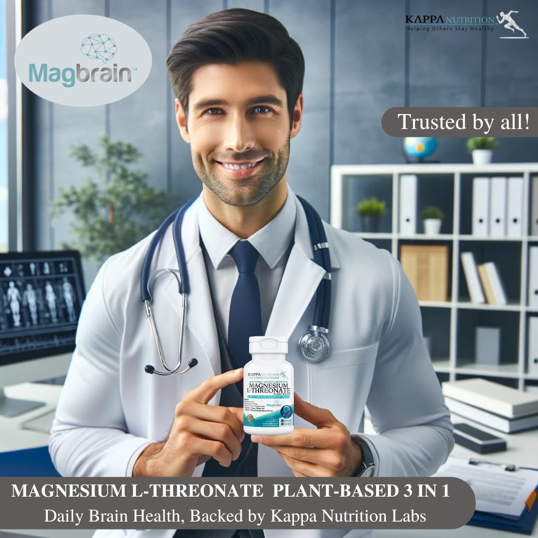 Kappa Nutrition Powered by Magbrain™ Magnesium L-Threonate Plant-Based, 60 Vegan Capsules, 420mg Elemental Magnesium (3 Capsules) from 2,253mg, Brain, Sleep & Muscle Support. KAPPA NUTRITION Au supplements