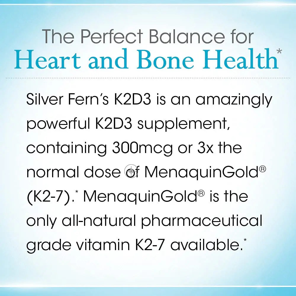 Silver Fern Vitamin K2-D3 Supplement Brand - Natural, Non-Synthetic - K2-7 as Menaquinone-7 (MK-7) - D3 as cholecalciferol Silver Fern Au supplements