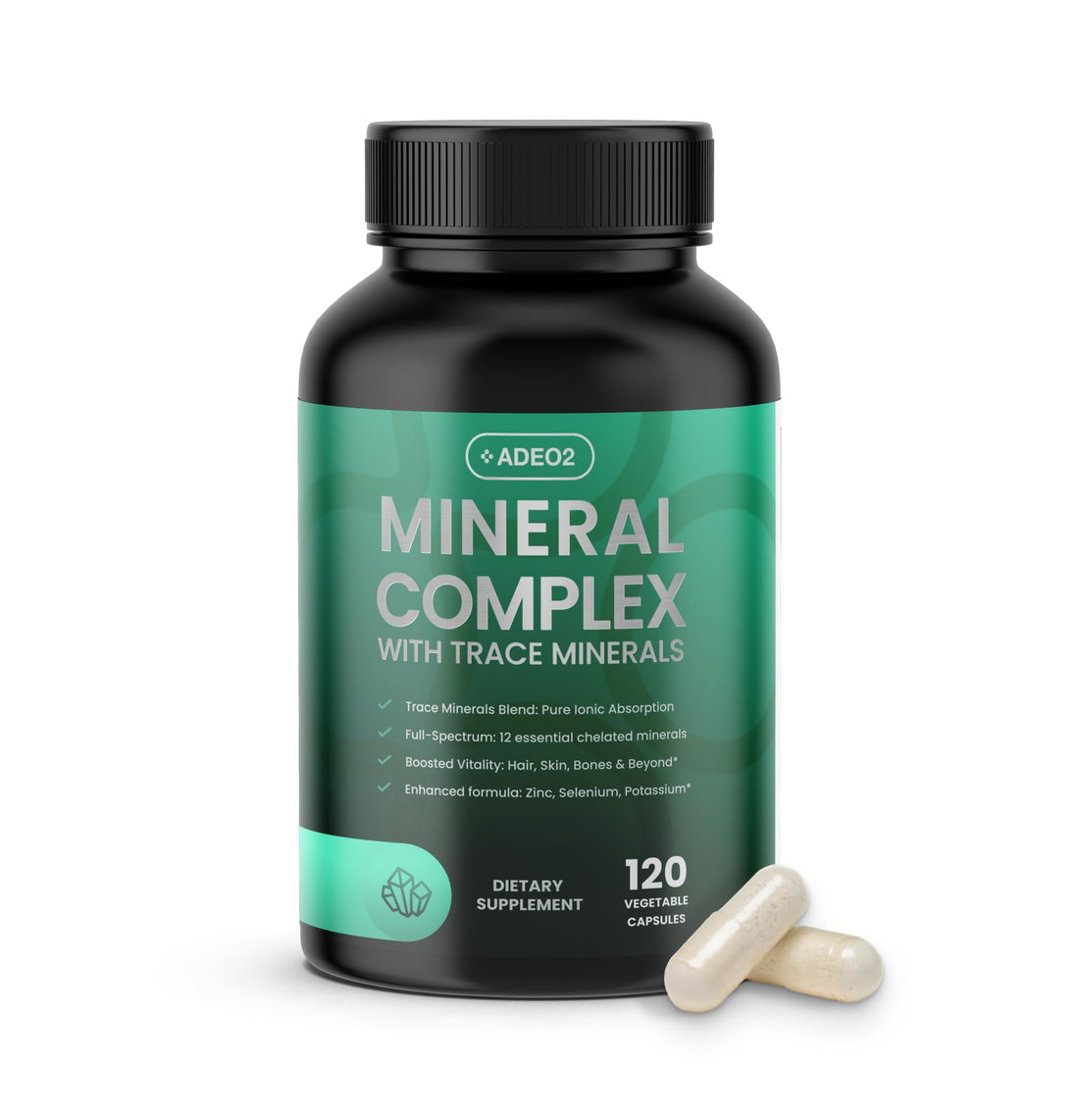 ADEO2 - Premium Blend of 52 Trace Minerals Complex with Essential Minerals in Chelated Form – All Natural and 100% Organic - 120 Capsules - Full Spectrum Ionic Mineral Blend - Safe for Women and Men ADEO2 Au supplements