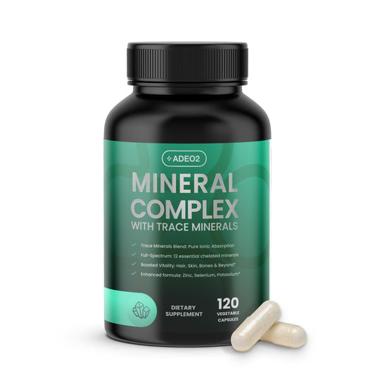ADEO2 - Premium Blend of 52 Trace Minerals Complex with Essential Minerals in Chelated Form – All Natural and 100% Organic - 120 Capsules - Full Spectrum Ionic Mineral Blend - Safe for Women and Men ADEO2Au supplements