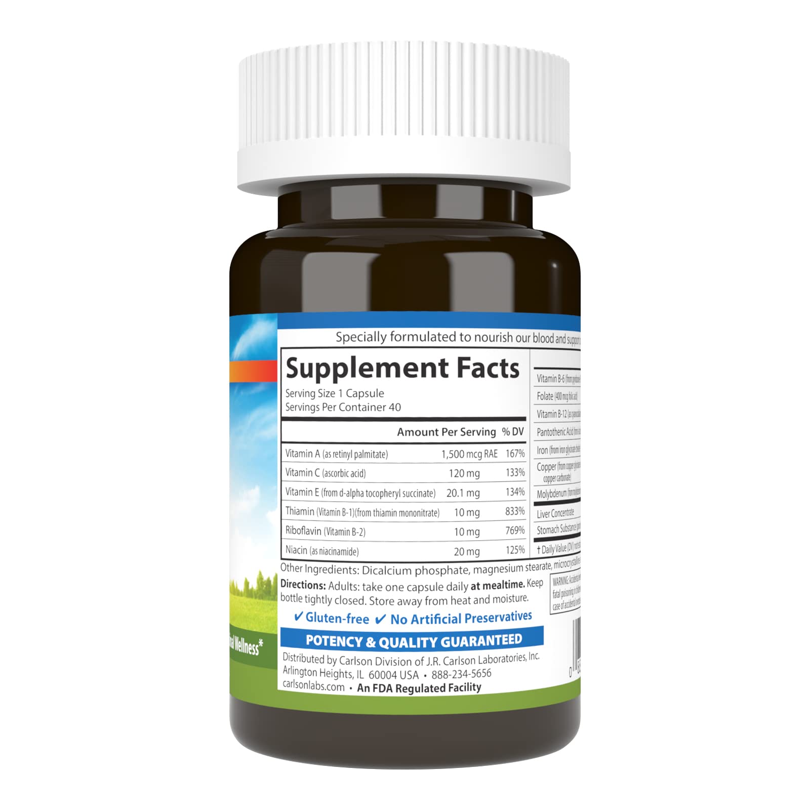 Carlson - Blood Nutrients, 28 mg Iron, Blood Development, Iron Absorption & Optimal Wellness, 40 Capsules Carlson Au supplements