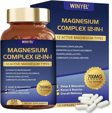 Magnesium Complex 700mg 12 in 1 Magnesium Supplement with Glycinate, Citrate, Malate | Sleep, Calm, Muscle Relaxation, Heart Health Support | Vegan 120 Capsules WINYEL Au supplements