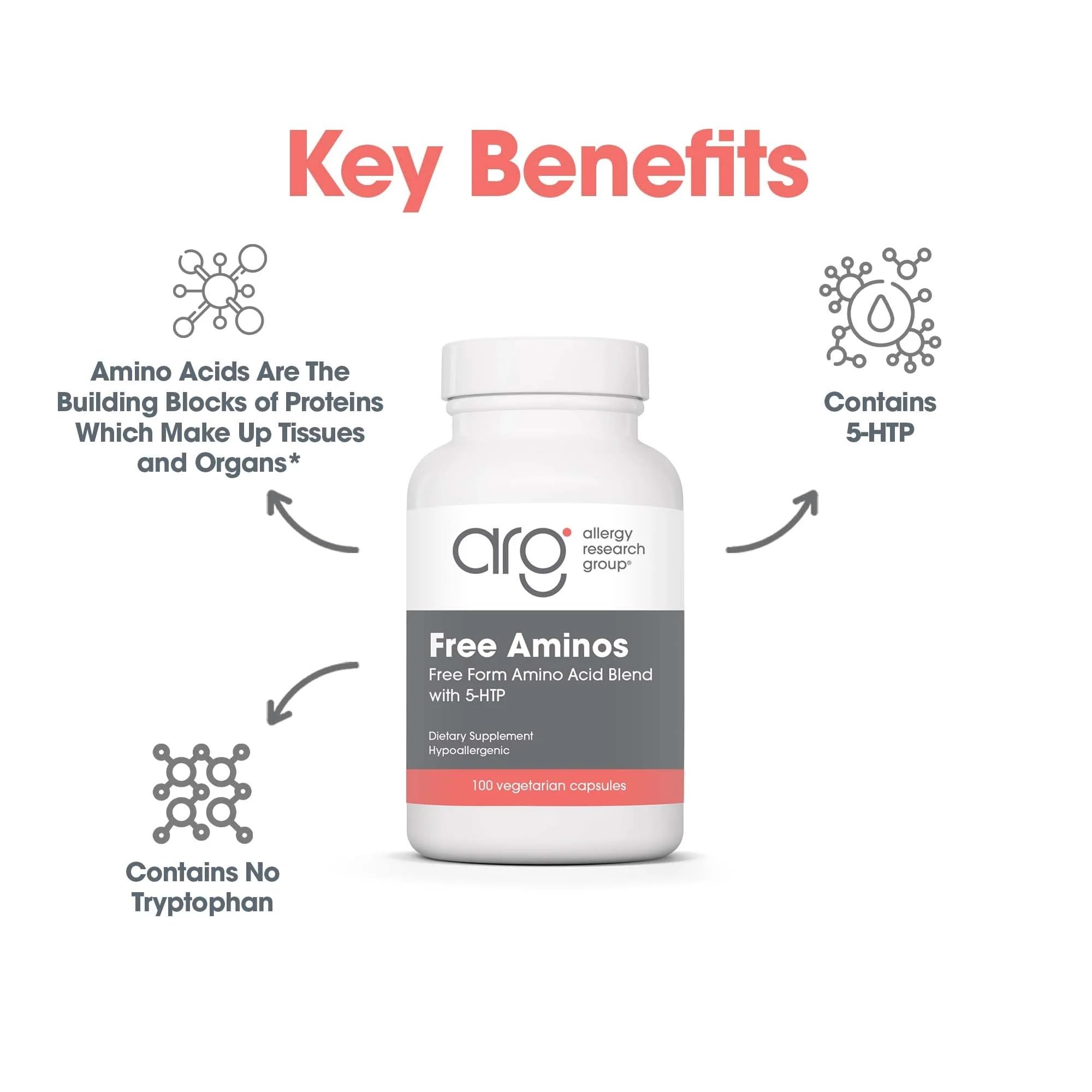 Nutricology Free Aminos Supplement - Essential Amino Acids Complex, Lean Muscle Mass Support, Vegetarian Capsules - 100 Count Allergy Research Group Au supplements