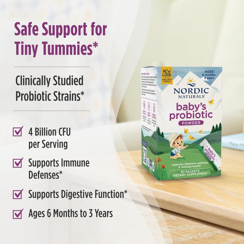 Nordic Naturals Children's Vegan Probiotic Powder Bundle - Baby’s Nordic Flora Probiotic Powder, Unflavored - 30 Packets - 4 Billion CFU Nordic Naturals Au supplements