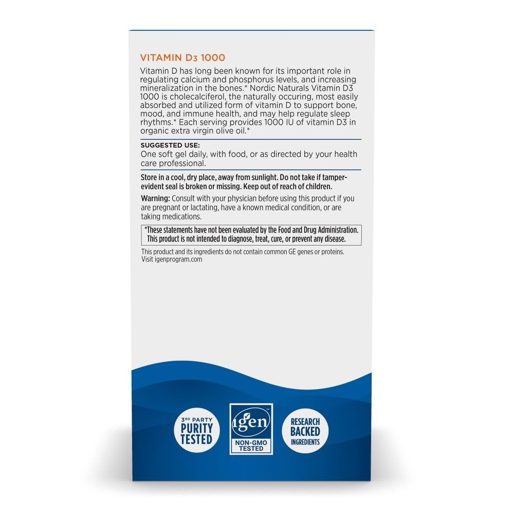 Nordic Naturals Vitamin D3 1000, Orange - 120 Mini Soft Gels - 1000 IU Vitamin D3 - Supports Healthy Bones, Mood & Immune System Function - Non-GMO - 120 Servings Nordic Naturals Au supplements