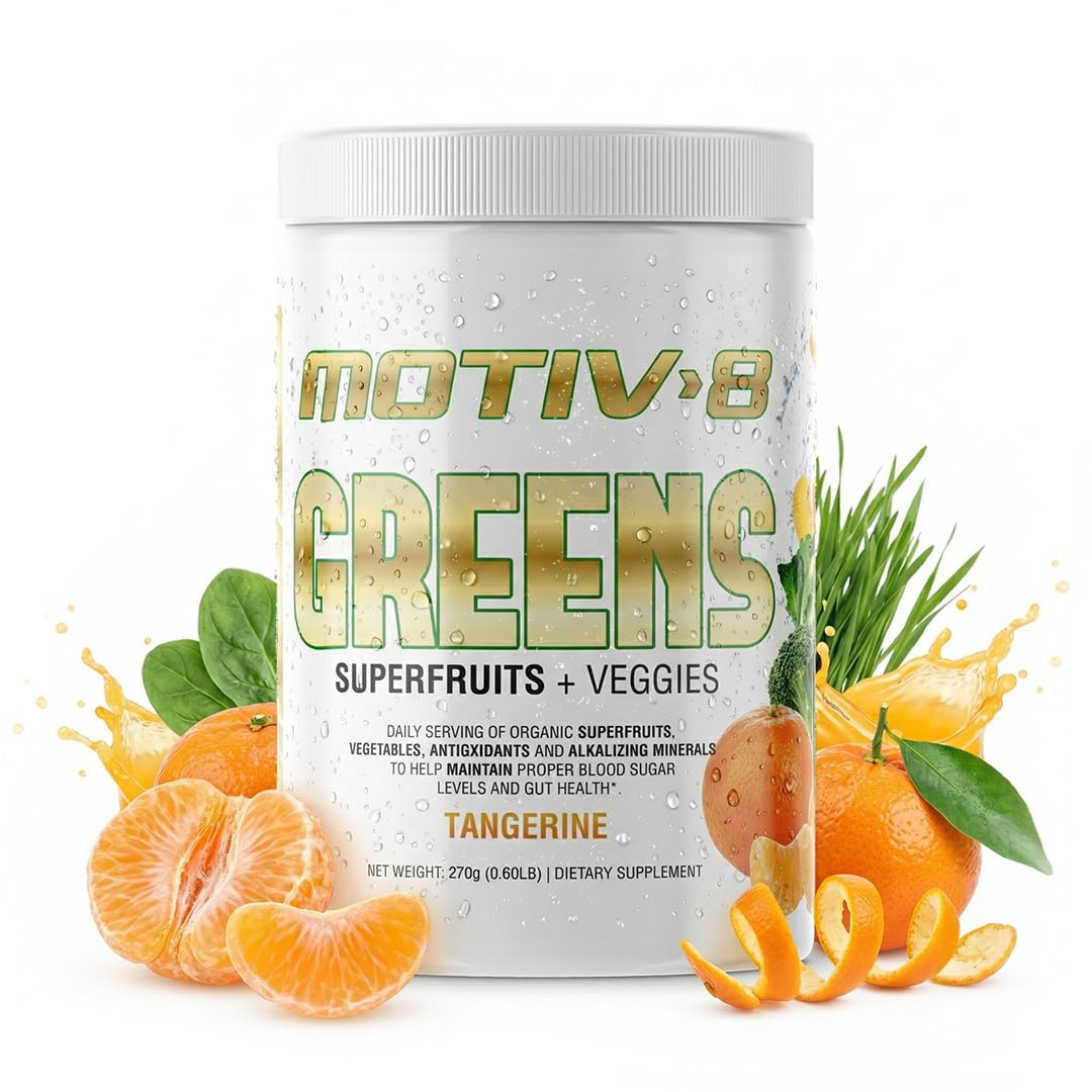 Motiv-8, Greens Superfruits & Veggie Superfood Powder Supplement, Antioxidant, Fiber, Sugar-Free, 30 Servings (Tangerine, 30 Servings) Motiv-8 Au supplements
