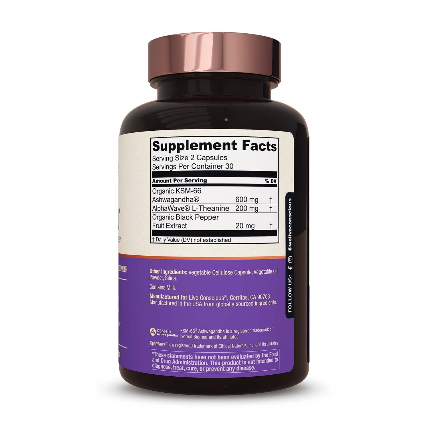 Live Conscious KSM-66 Ashwagandha Supplement w/L Theanine & AlphaWave - ZenWell Everyday Stress Relief, Cognitive, Brain Health - Ashwagandha for Men & Women - 60 Capsules Live Conscious Au supplements