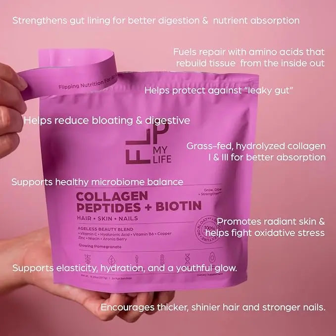 Flip My Life Collagen Peptides + Biotin, Hyaluronic Acid & Vitamin C - For Hair, Skin, Nails - Gut Health/Joint Support - Ageless Beauty Blend Supplement Powder for Men/Women - 9g Protein—26 Servings Flip My Life Au supplements