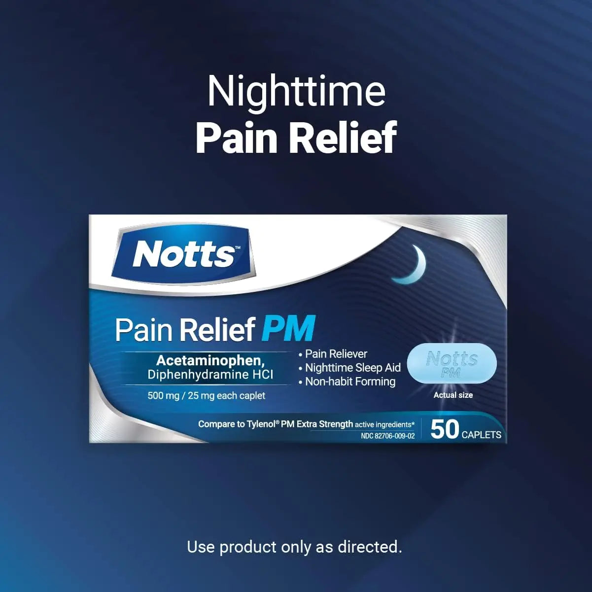 NOTTS PM Extra Strength Pain Relief & Sleep Aid, 500mg Acetaminophen & 25mg Diphenhydramine HCl, 50 Caplets for Nighttime Aches, Headaches & Body Pain, Non-Habit Forming (Pack of 2) NOTTS Au supplements