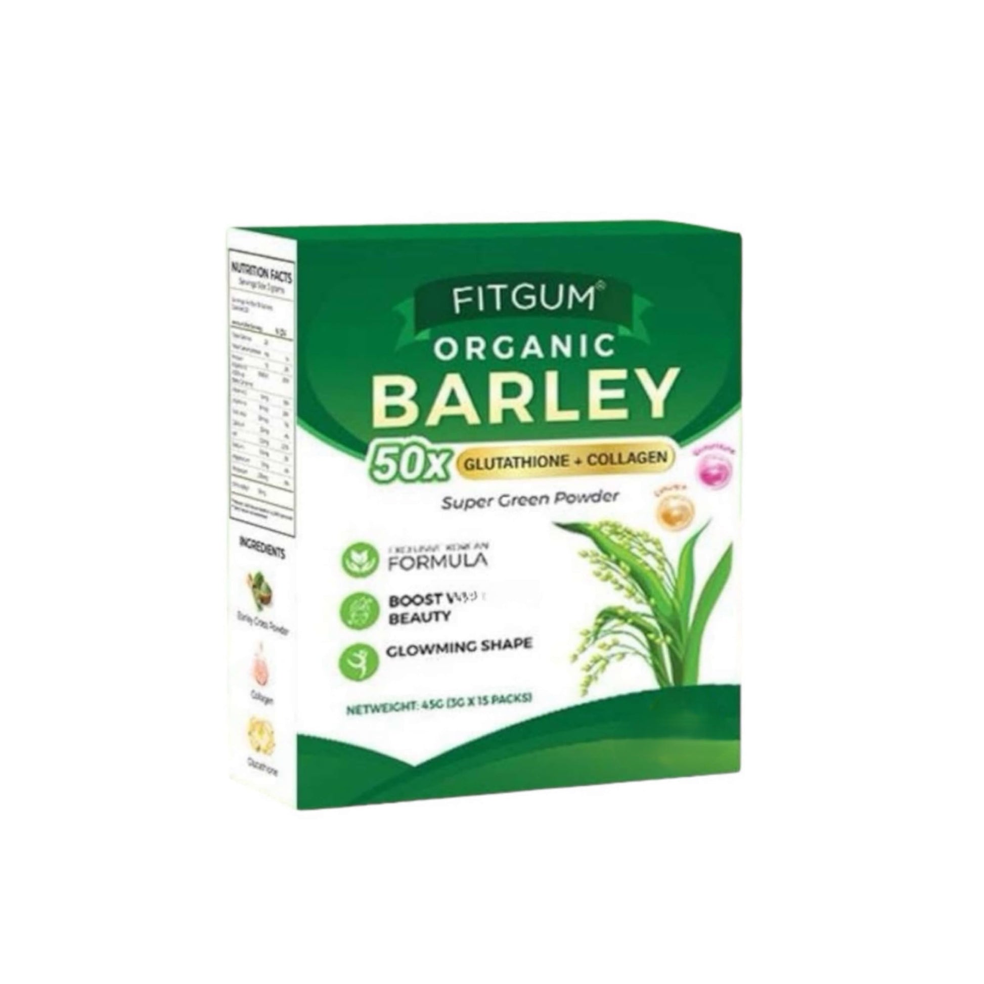 FIT Gum Organic Barley 50X Glutathione & Collagen Super Green Powder - 3g x 15 Sachets UKWellnessHub Au supplements
