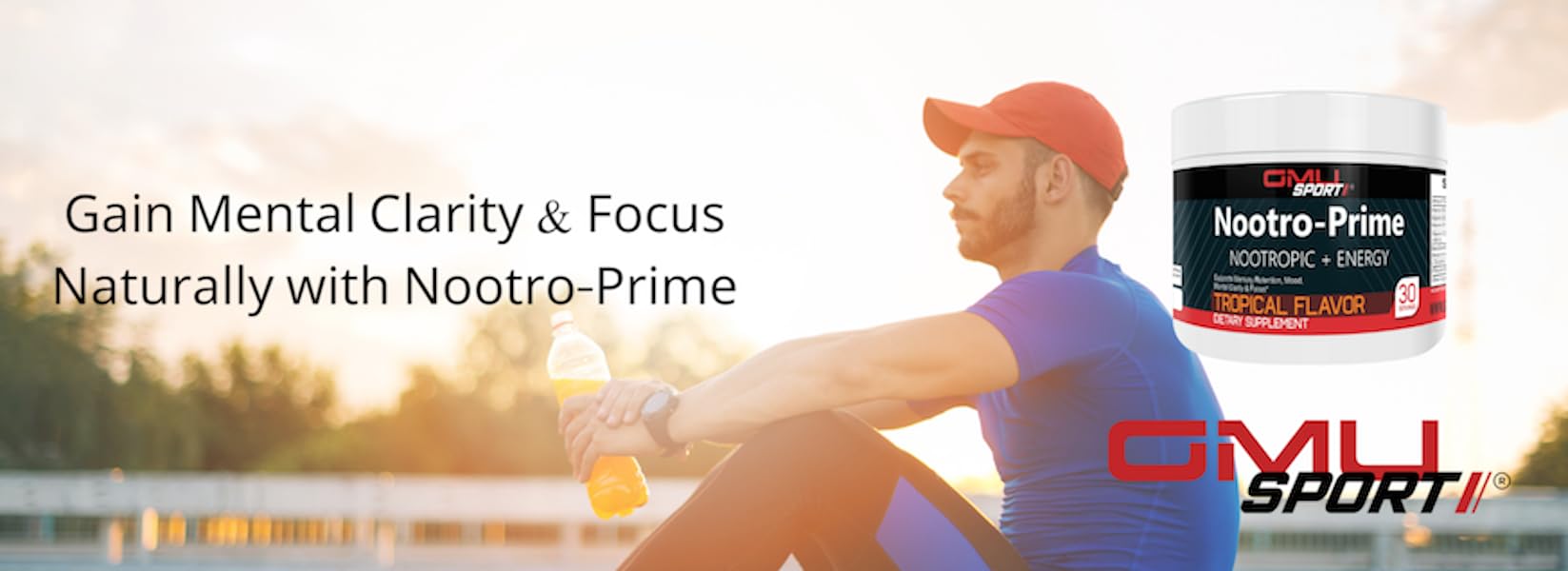 GMU SPORT Nootro-Prime Brain Boost - Focus Brain Supplement - Mushroom Supplement Powder with Alpha GPC, Nootropic Brain Supplements for Memory and Focus with Lions Mane, 30 Servings, Tropical Flavor GMU SPORT Au supplements